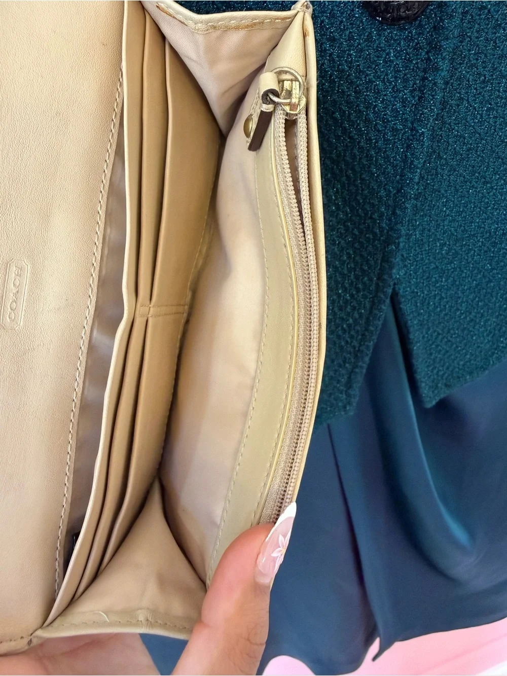 Coach Tan Signature Double-Zip Wallet with Leather Trim